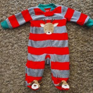 Carter's Reindeer Christmas Soft Fleece Newborn sleeper footed pajamas zip up